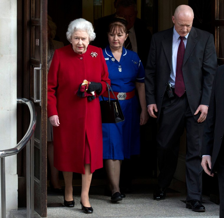 Image: Britain's Queen Elizabeth leaves King Edward VII hospital in central London